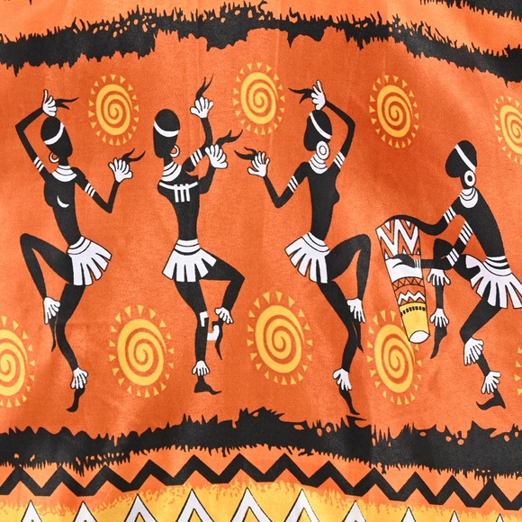 CARESSA ORANGE ETHNIC MIX SHORT BELOW KNEE S- 3XL LOUNGE COVERUP DRESS KAFTAN - Picture 6 of 8